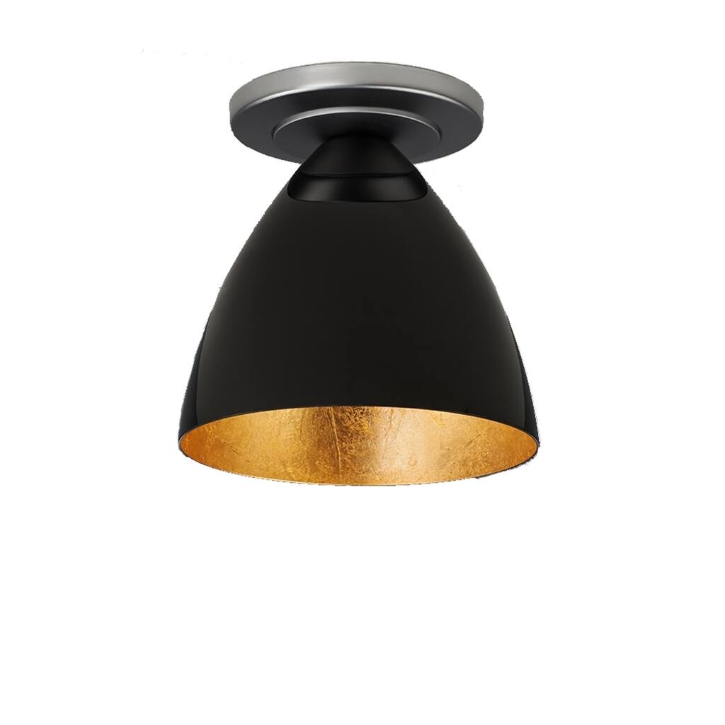 Chrome Single-Bulb, Ceiling-Mounted Light Fixture with Black Shade