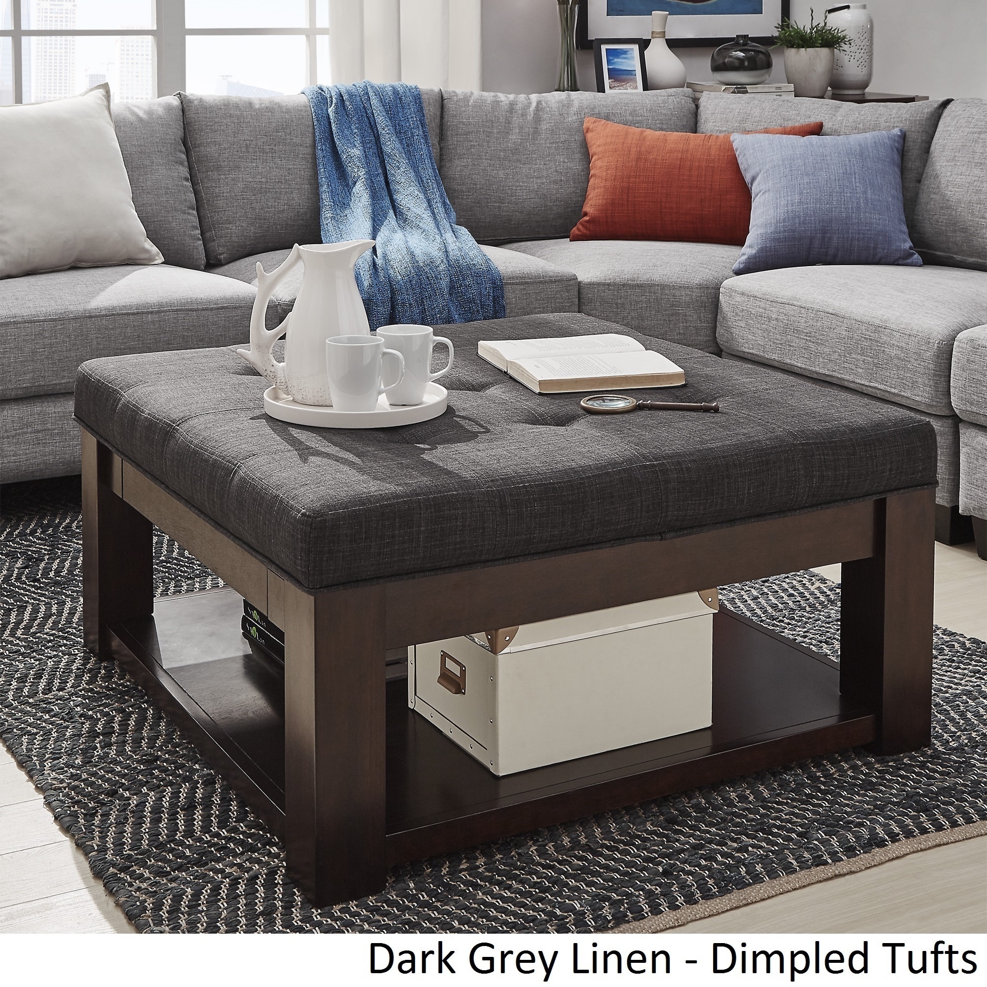 Lennon Espresso Square Storage Ottoman Coffee Table - Ottoman And