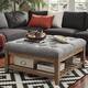 Lennon Pine Planked Ottoman Coffee Table by iNSPIRE Q Artisan - Grey Linen- Button Tufts
