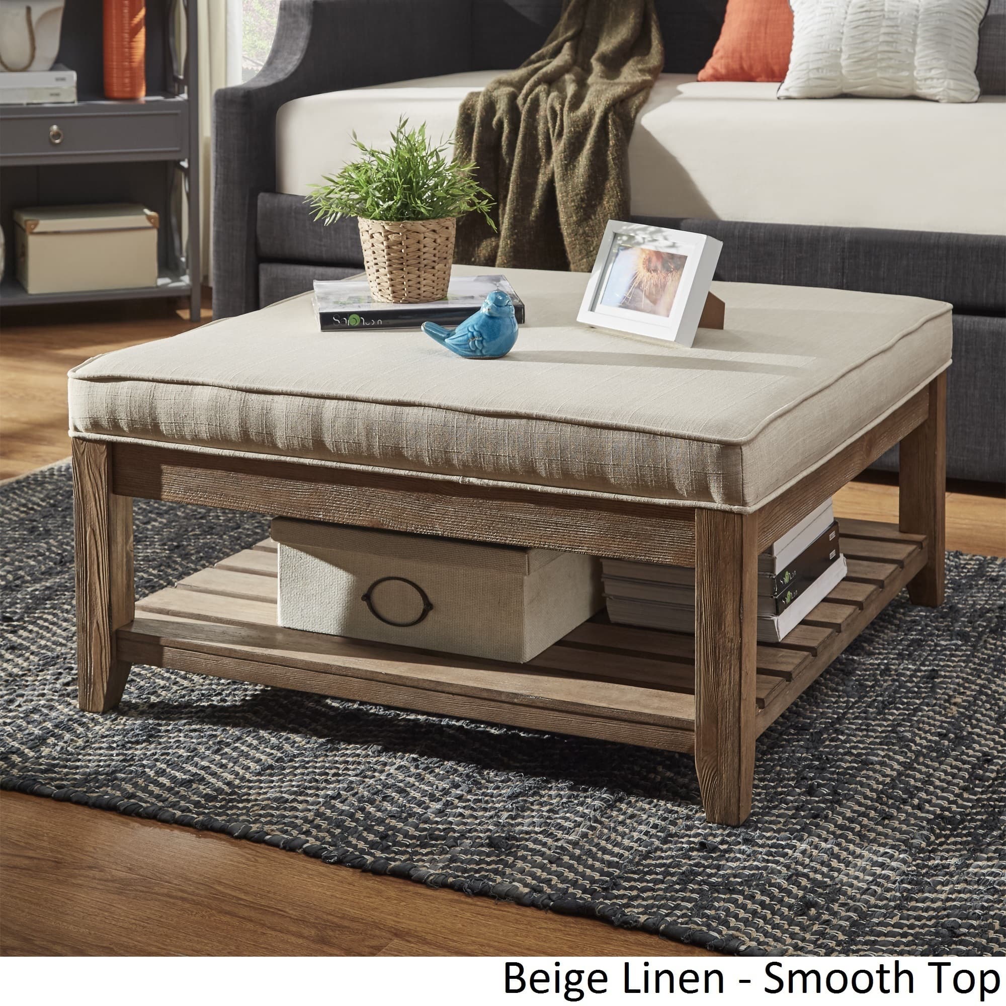 Lennon Pine Planked Storage Ottoman Coffee Table by iNSPIRE Q Artisan