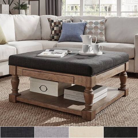 Lennon Baluster Pine Storage Tufted Cocktail Ottoman by iNSPIRE Q Artisan