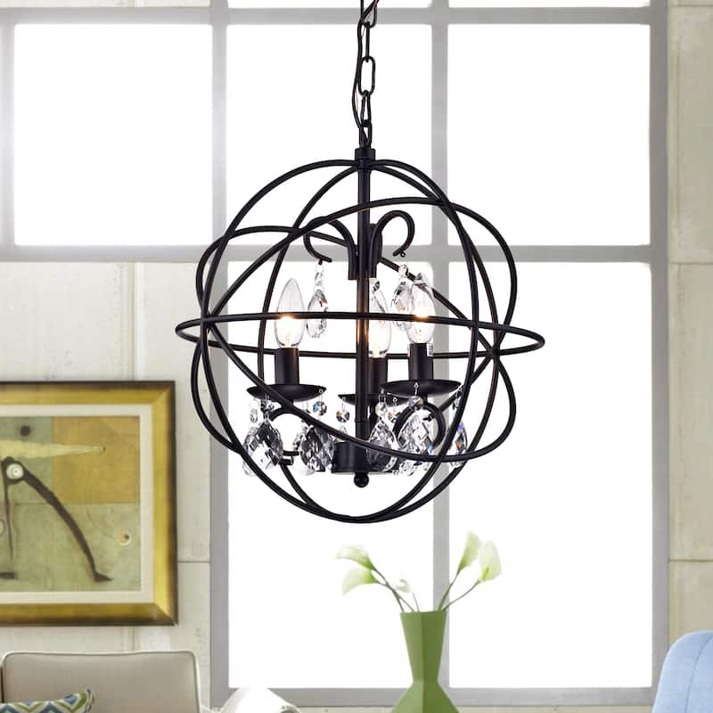 Tess Black-finish Metal/ Crystal 15-inch Round Crystal Chandelier