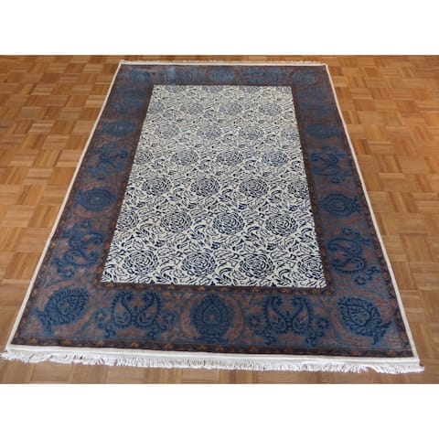 Aubusson Ivory Silk Blend Hand-knotted Oriental Rug - 5'9 x 7'7