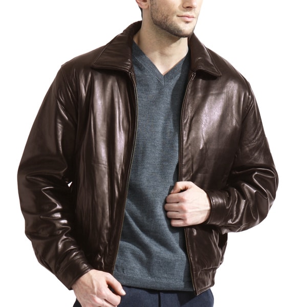 Men's Chocolate Brown Lambskin Leather Bomber Jacket