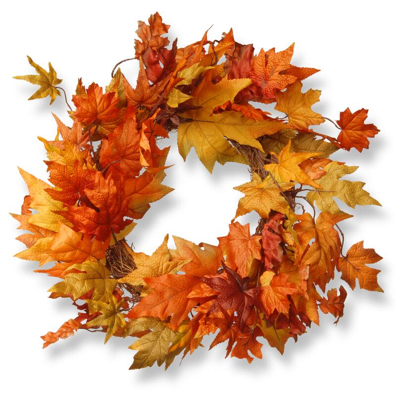The Natural Company Harvest Accessories Orange Fabric 24-inch Wreath with Maples