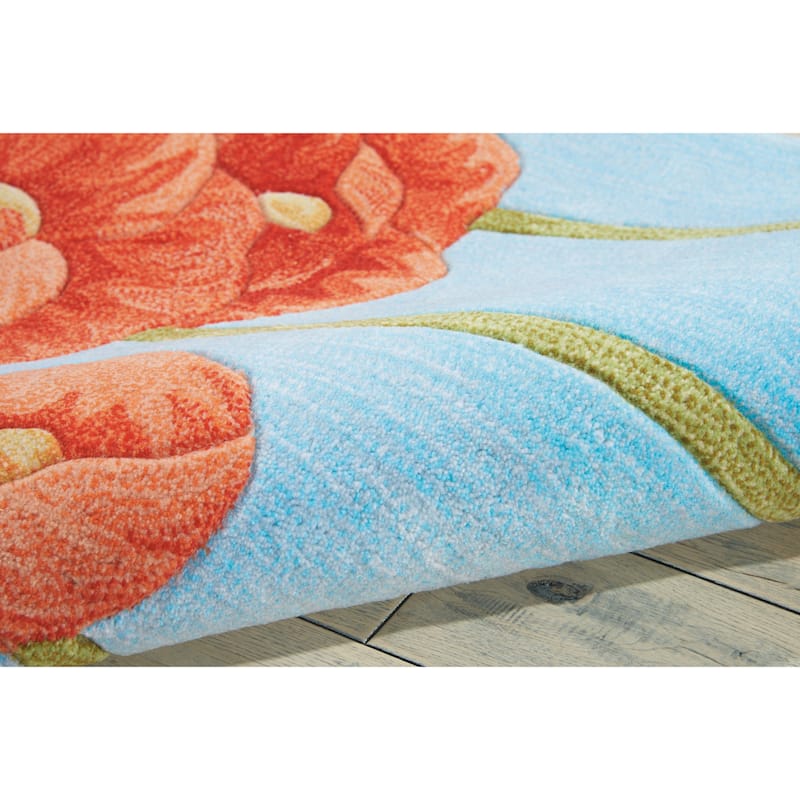 Nourison Contour Red Poppies on Sky Blue Field Area Rug
