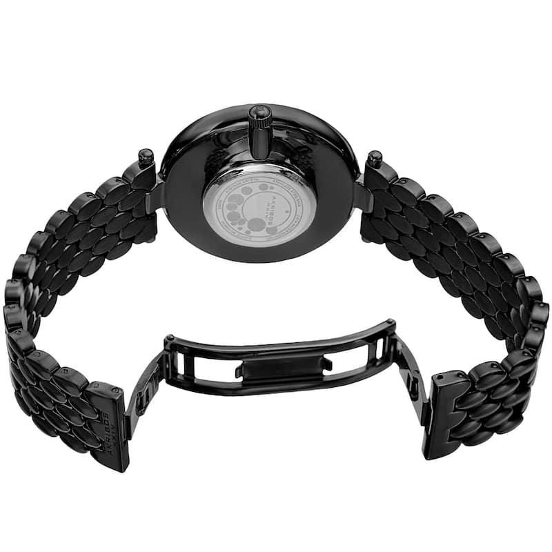 Akribos XXIV Womens Swiss Quartz Diamond Swarovski Crystal Black Bracelet Watch