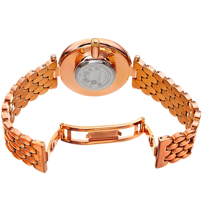 Akribos XXIV Womens Swiss Quartz Diamond Swarovski Crystal Rose-Tone Bracelet Watch