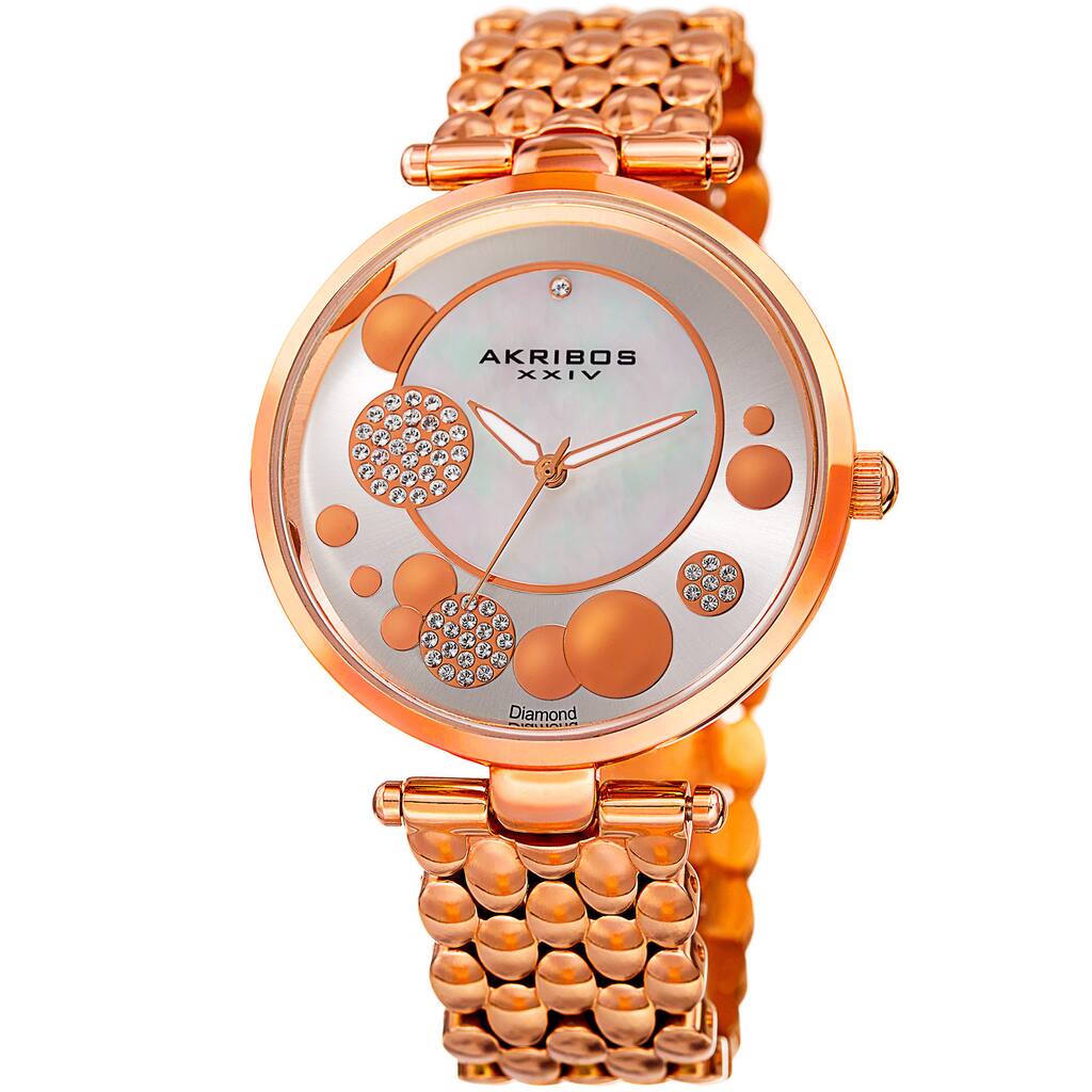 Akribos XXIV Womens Swiss Quartz Diamond Swarovski Crystal Rose-Tone Bracelet Watch
