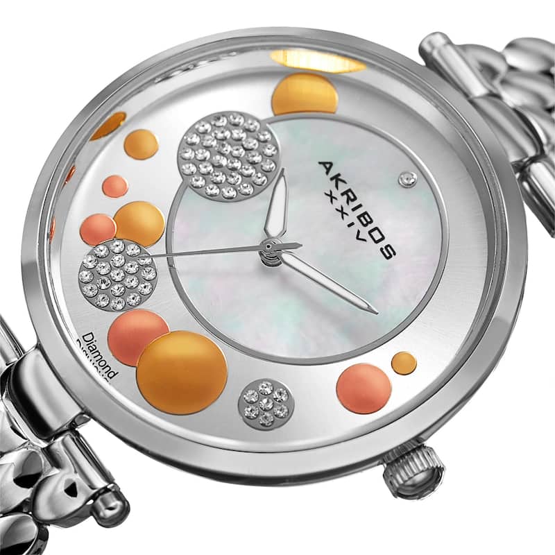 Akribos XXIV Womens Swiss Quartz Diamond Swarovski Crystal Silver-Tone Bracelet Watch