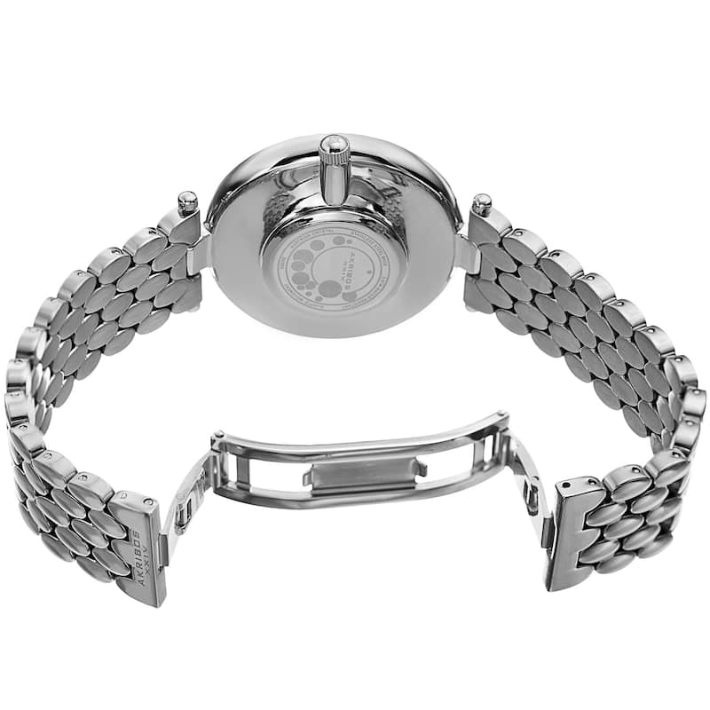 Akribos XXIV Womens Swiss Quartz Diamond Swarovski Crystal Silver-Tone Bracelet Watch