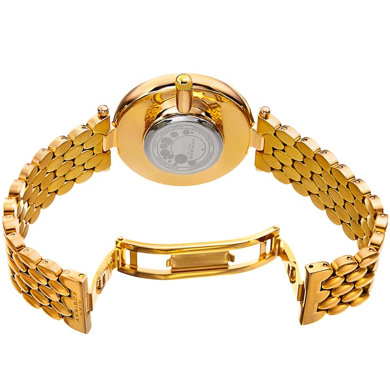 Akribos XXIV Womens Swiss Quartz Diamond Swarovski Crystal Gold-Tone Bracelet Watch