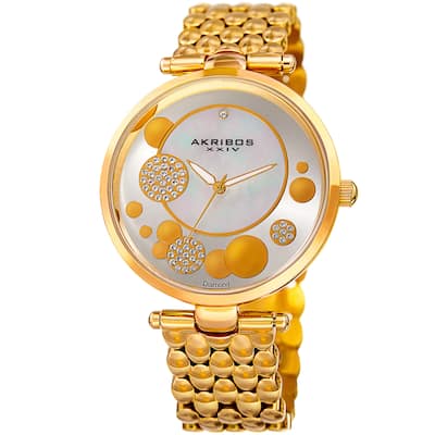 Akribos XXIV Womens Swiss Quartz Diamond Swarovski Crystal Gold-Tone Bracelet Watch