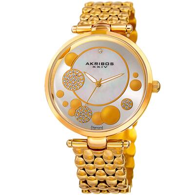 Akribos XXIV Womens Swiss Quartz Diamond Swarovski Crystal Gold-Tone Bracelet Watch