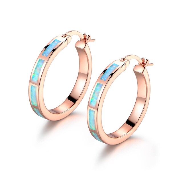 Rose Goldplated Created Opal Hoop Earrings