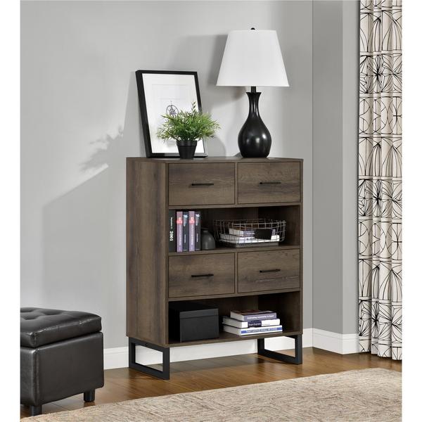 Ameriwood Home Candon Sonoma Mocha Oak Bookcase with Bins ...