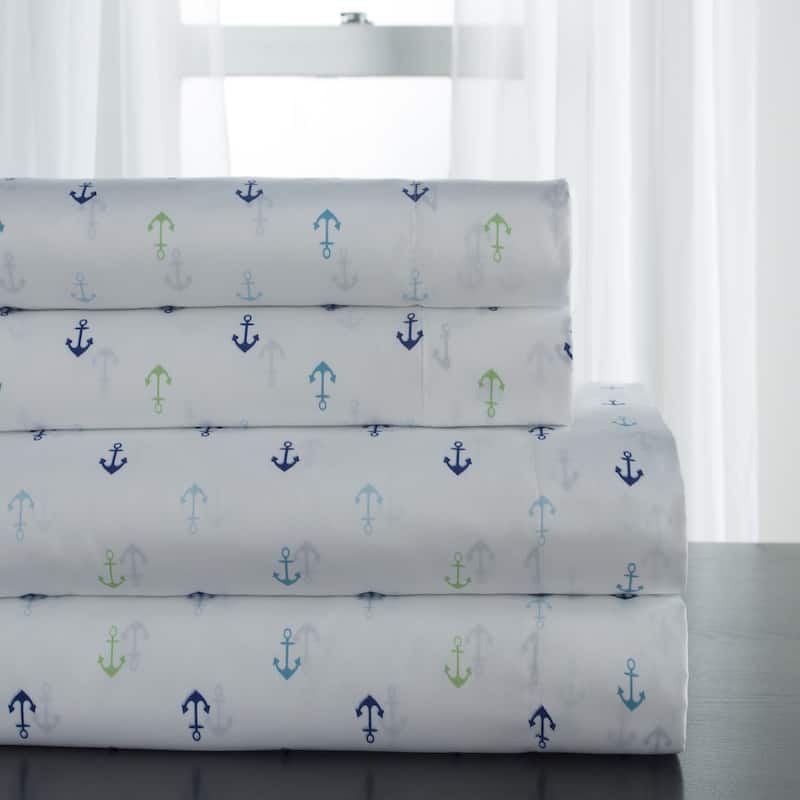 Coastal Print Sheet Set - Anchors Blue/Green - King