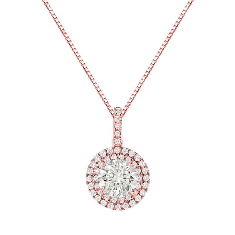 Auriya 14k Gold 2 3/5ct TDW Round Double Halo Diamond Necklace (J-K, SI2-SI3)