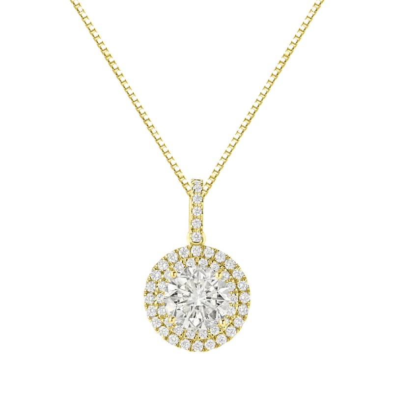 Auriya 14k Gold 2 3/5ct TDW Round Double Halo Diamond Necklace (J-K, SI2-SI3)