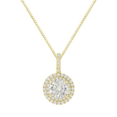 Auriya 14k Gold 2 3/5ct TDW Round Double Halo Diamond Necklace (J-K, SI2-SI3)