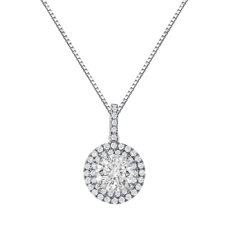 Auriya 14k Gold 2 3/5ct TDW Round Double Halo Diamond Necklace (J-K, SI2-SI3)