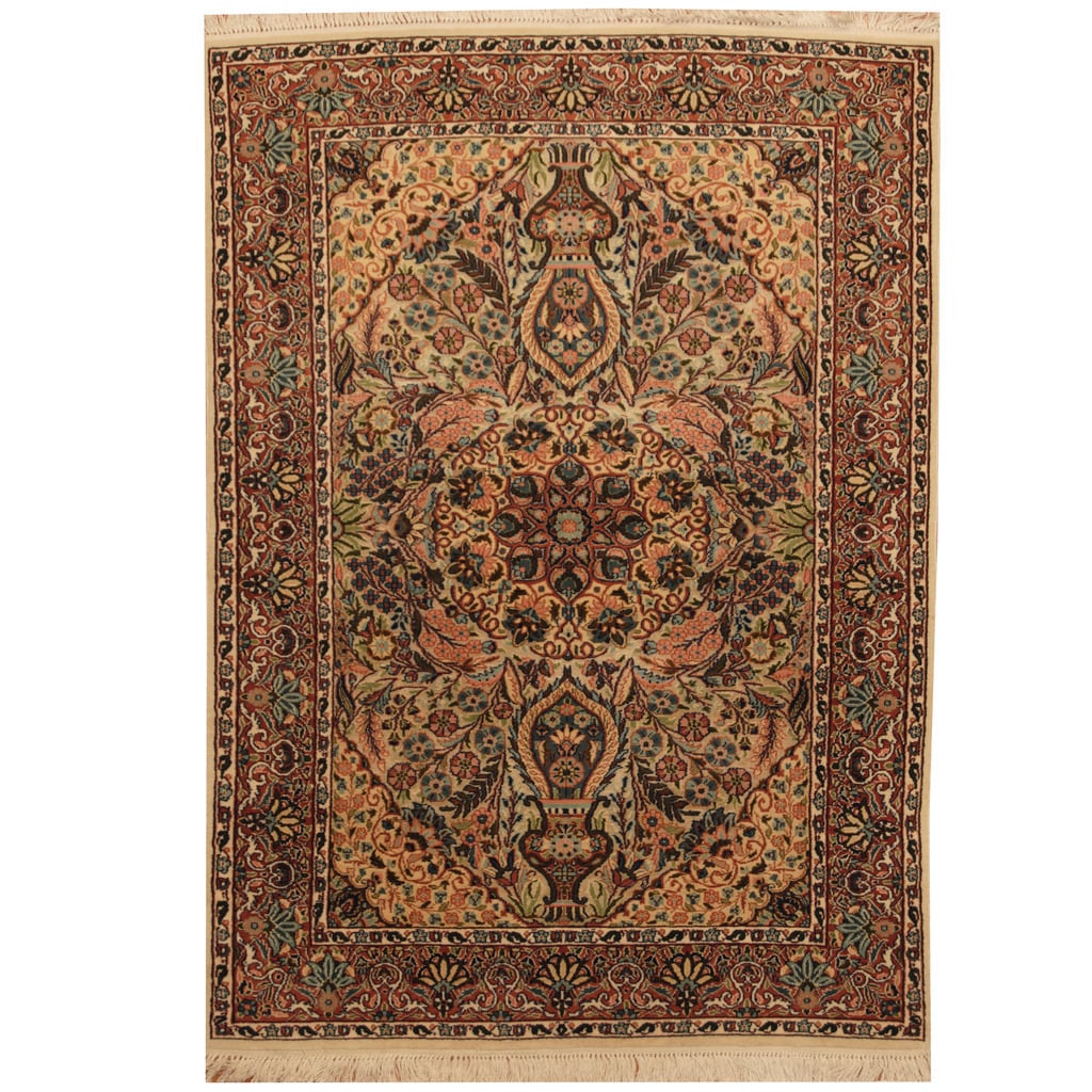 Green Turkish silk rug, Kashmir Silk Rug