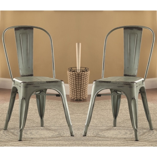 Distressed metal chairs hot sale set of 4