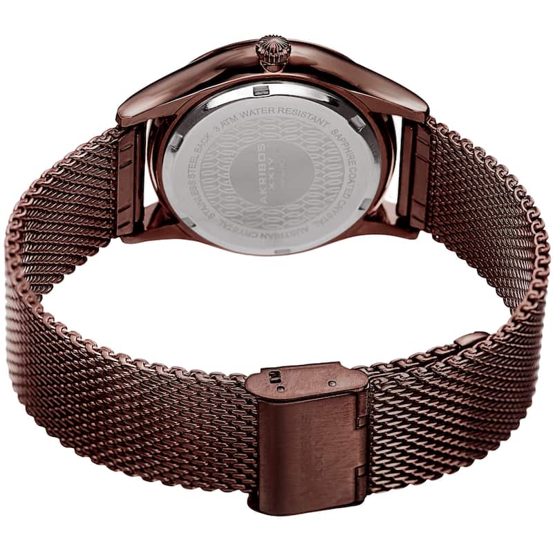 Akribos XXIV Women's Quartz Swarovski Crystal Brown Mesh Bracelet Watch