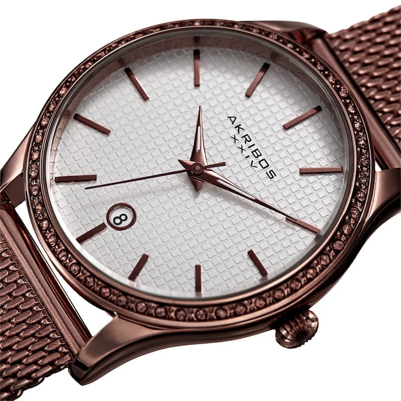 Akribos XXIV Women's Quartz Swarovski Crystal Brown Mesh Bracelet Watch
