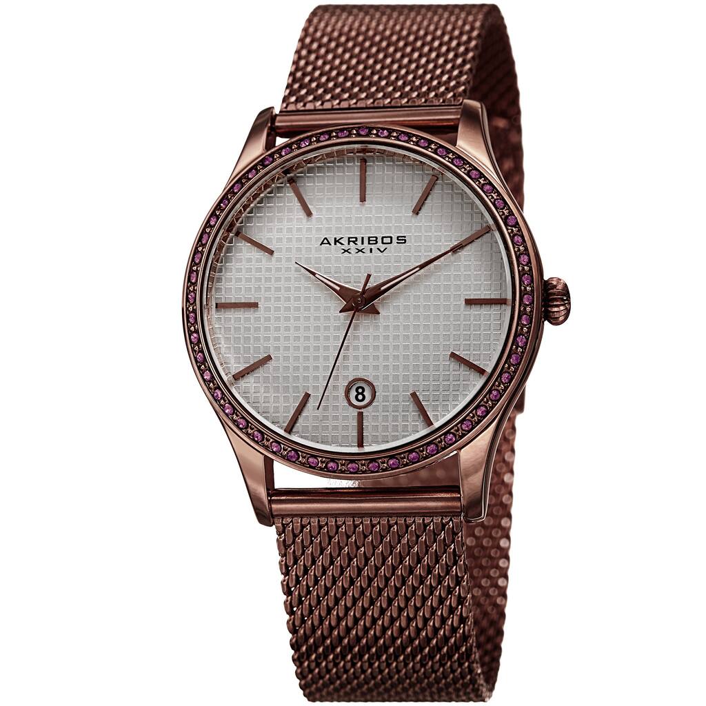 Akribos XXIV Women's Quartz Swarovski Crystal Brown Mesh Bracelet Watch
