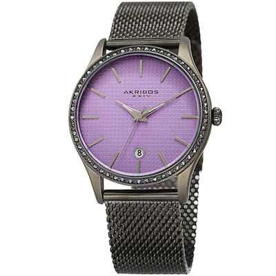 Akribos XXIV Women's Quartz Swarovski Crystal Purple Grey Mesh Bracelet Watch