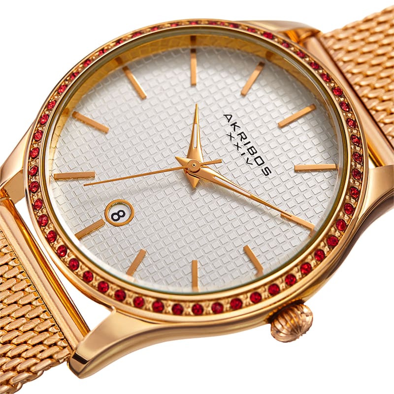 Akribos XXIV Women's Quartz Swarovski Crystal Gold-Tone Mesh Bracelet Watch