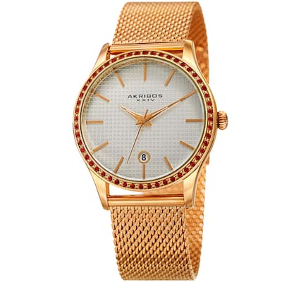 Akribos XXIV Women's Quartz Swarovski Crystal Gold-Tone Mesh Bracelet Watch