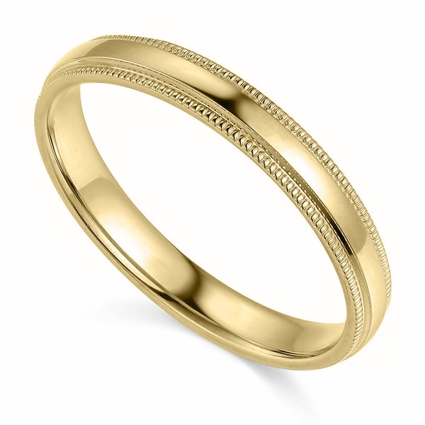 14K Yellow Gold mens and womens plain wedding bands 3mm light half round