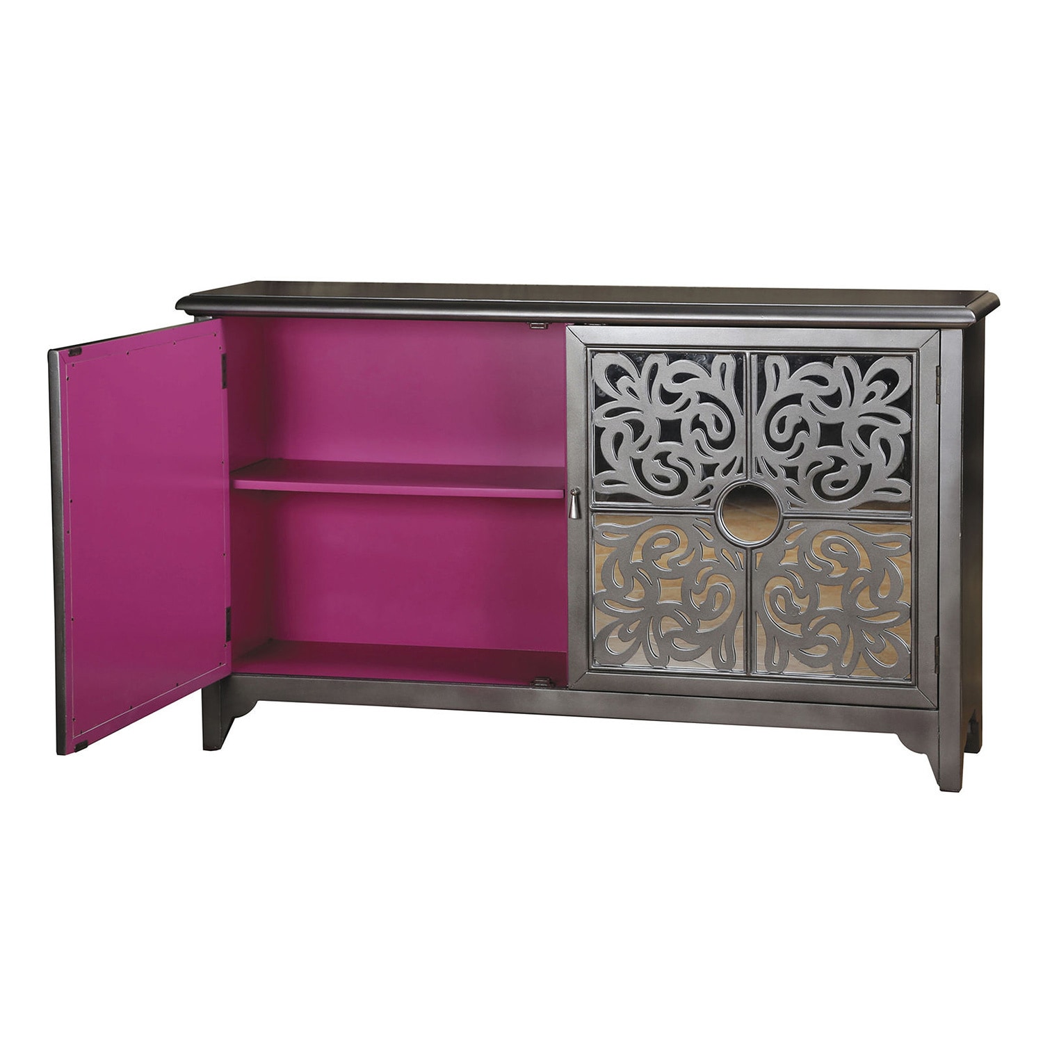 Shop Hand Painted Distressed Silver Finish Credenza With Mirrored