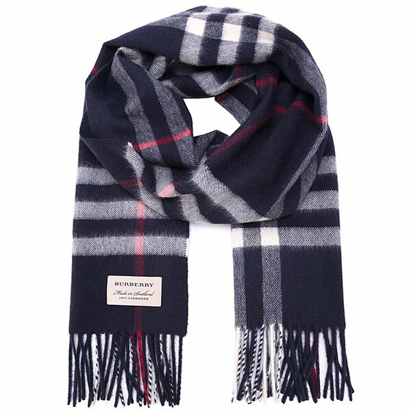 Shop Burberry Navy Blue Heritage Cashmere Check Scarf - Free Shipping Today - Overstock - 13455538