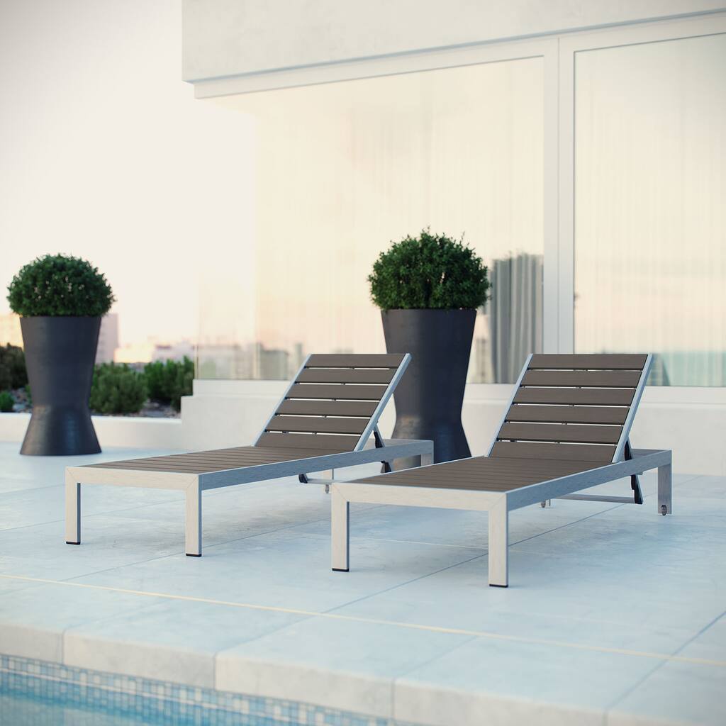 Shore Aluminum Outdoor Grey 2-piece Patio Chaise Lounger Set
