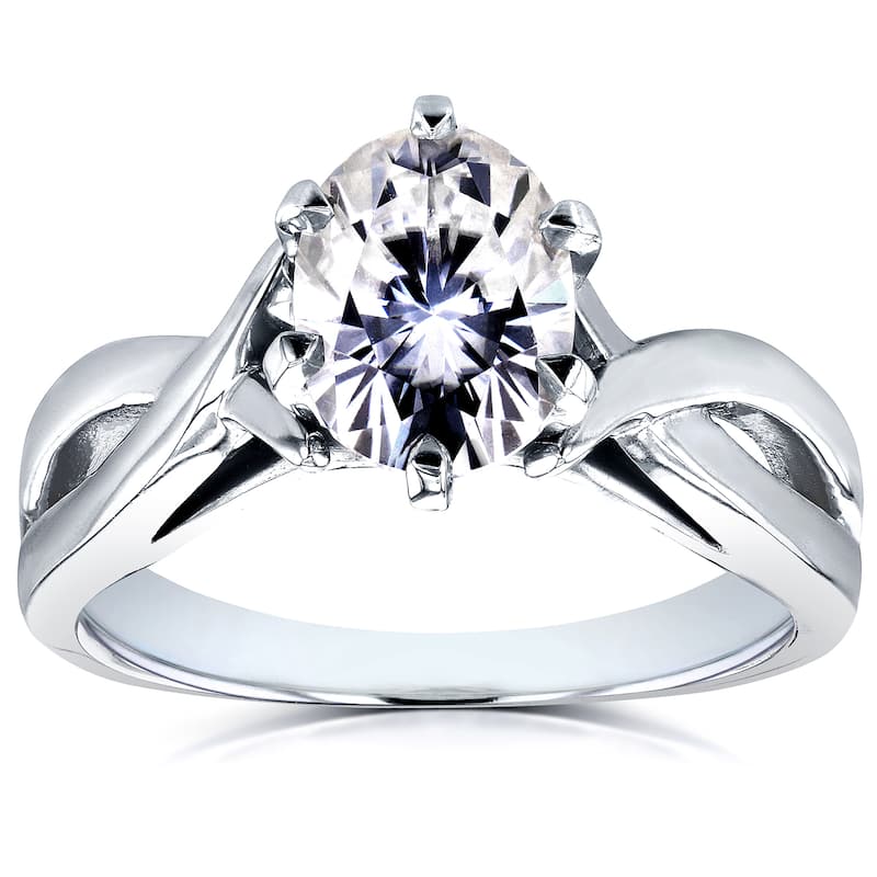 Annello by Kobelli 14k White Gold 1 1/2ct Oval Forever One Moissanite Solitaire Crossover Engagement Ring (DEF/VS)