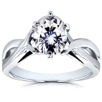 Annello by Kobelli 14k White Gold 1 1/2ct Oval Forever One Moissanite Solitaire Crossover Engagement Ring (DEF/VS)