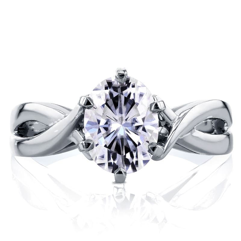 Annello by Kobelli 14k White Gold 1 1/2ct Oval Forever One Moissanite Solitaire Crossover Engagement Ring (DEF/VS)