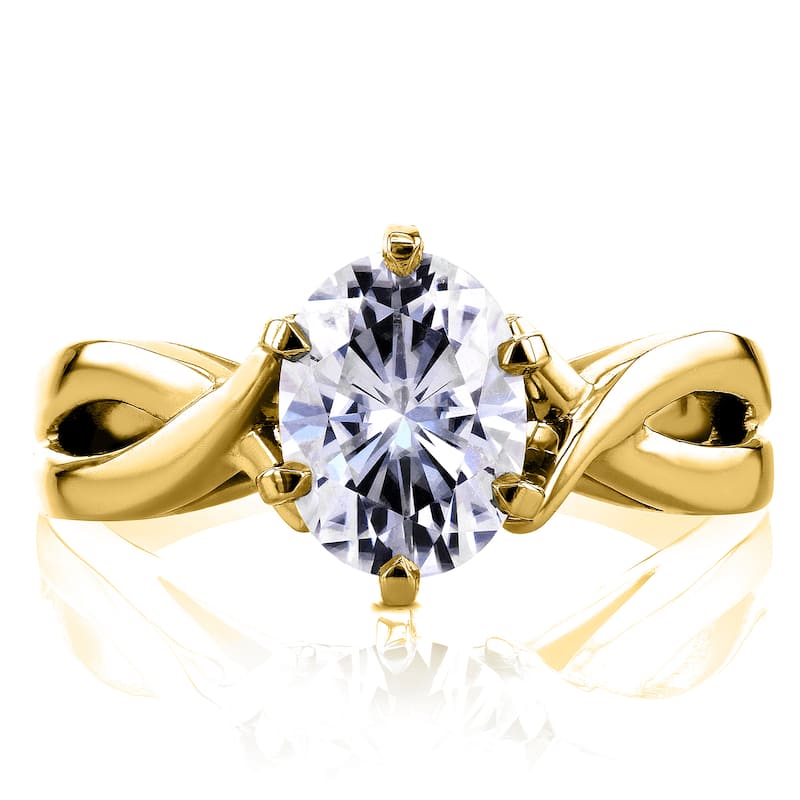 Annello by Kobelli 14k Yellow Gold 1 1/2ct Oval Forever One Moissanite Solitaire Crossover Engagement Ring (DEF/VS)