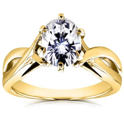 Annello by Kobelli 14k Yellow Gold 1 1/2ct Oval Forever One Moissanite Solitaire Crossover Engagement Ring (DEF/VS)