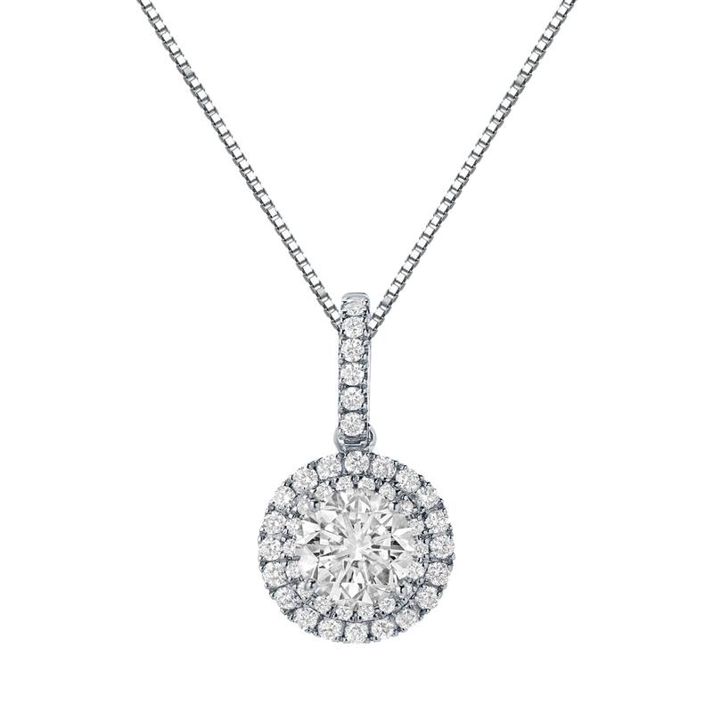 Auriya 14k Gold 2 1/8ct TDW Round Double Halo Diamond Necklace (J-K, SI1-SI2)