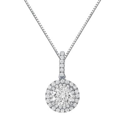 Auriya 14k Gold 2 1/8ct TDW Round Double Halo Diamond Necklace (J-K, SI1-SI2)