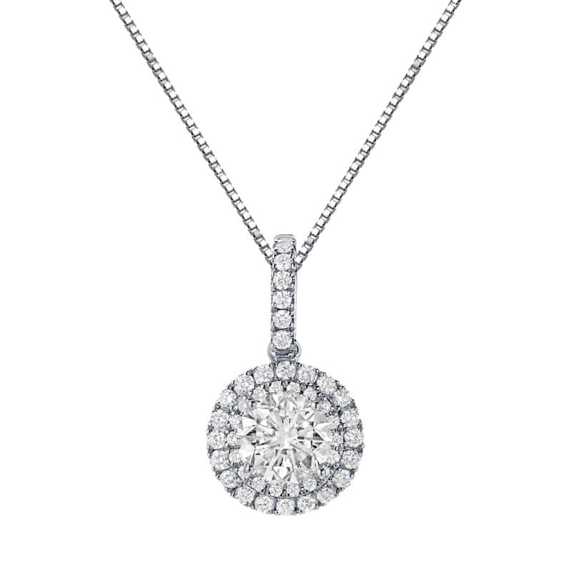 Auriya 14k Gold 2 1/8ct TDW Round Double Halo Diamond Necklace (J-K, SI1-SI2)
