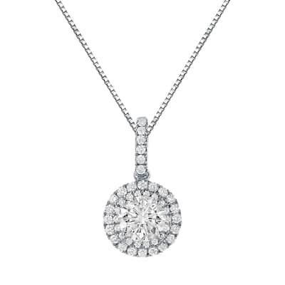 Auriya 14k Gold 2 1/8ct TDW Round Double Halo Diamond Necklace (J-K, SI1-SI2)