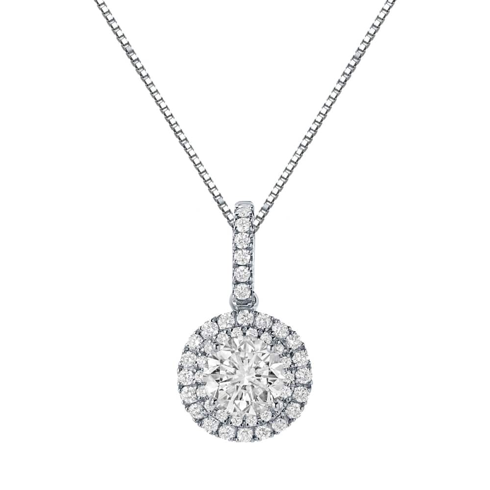 Auriya 14k Gold 2 1/8ct TDW Round Double Halo Diamond Necklace (J-K, SI1-SI2)