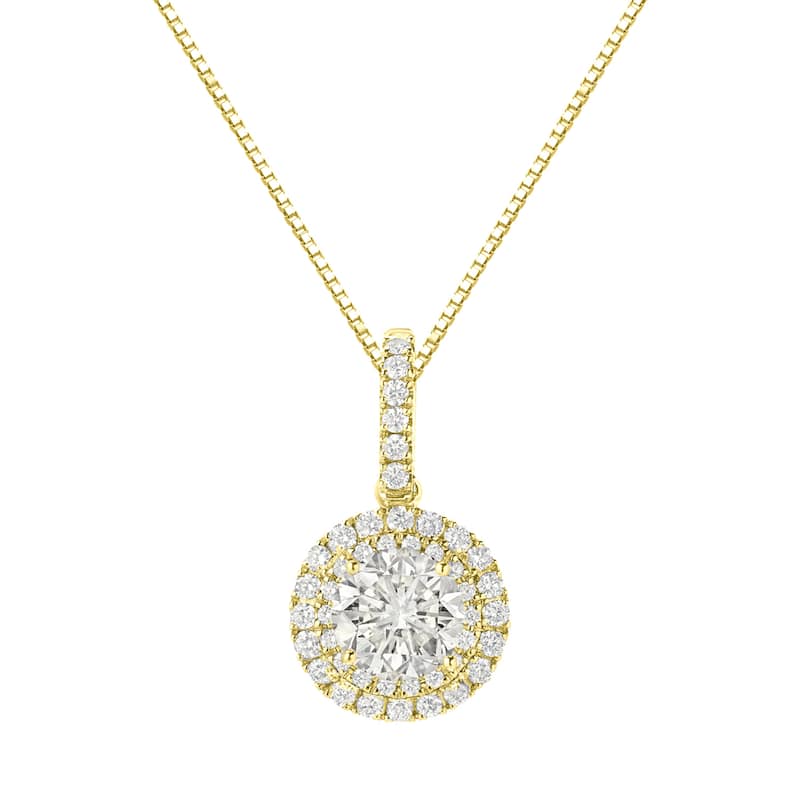 Auriya 14k Gold 2 1/8ct TDW Round Double Halo Diamond Necklace (J-K, SI1-SI2)