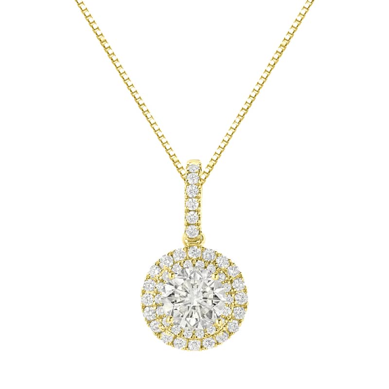 Auriya 14k Gold 2 1/8ct TDW Round Double Halo Diamond Necklace (J-K, SI1-SI2)