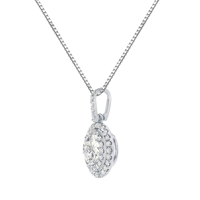Auriya 14k Gold 2 1/8ct TDW Round Double Halo Diamond Necklace (J-K, SI1-SI2)